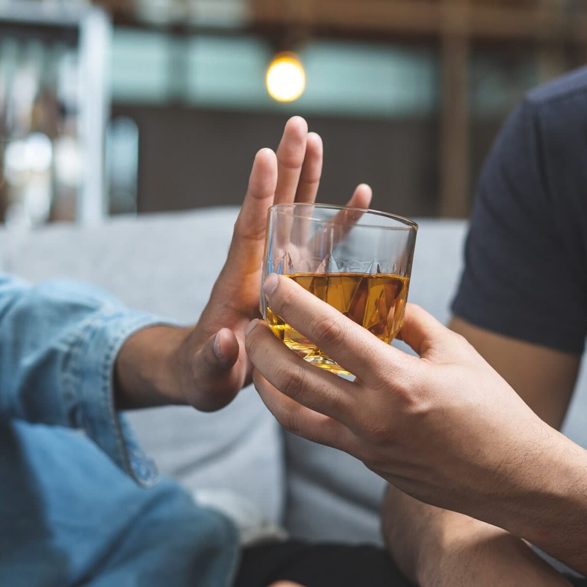 Stop alcohol concept. Person refuse to drink alcohol.